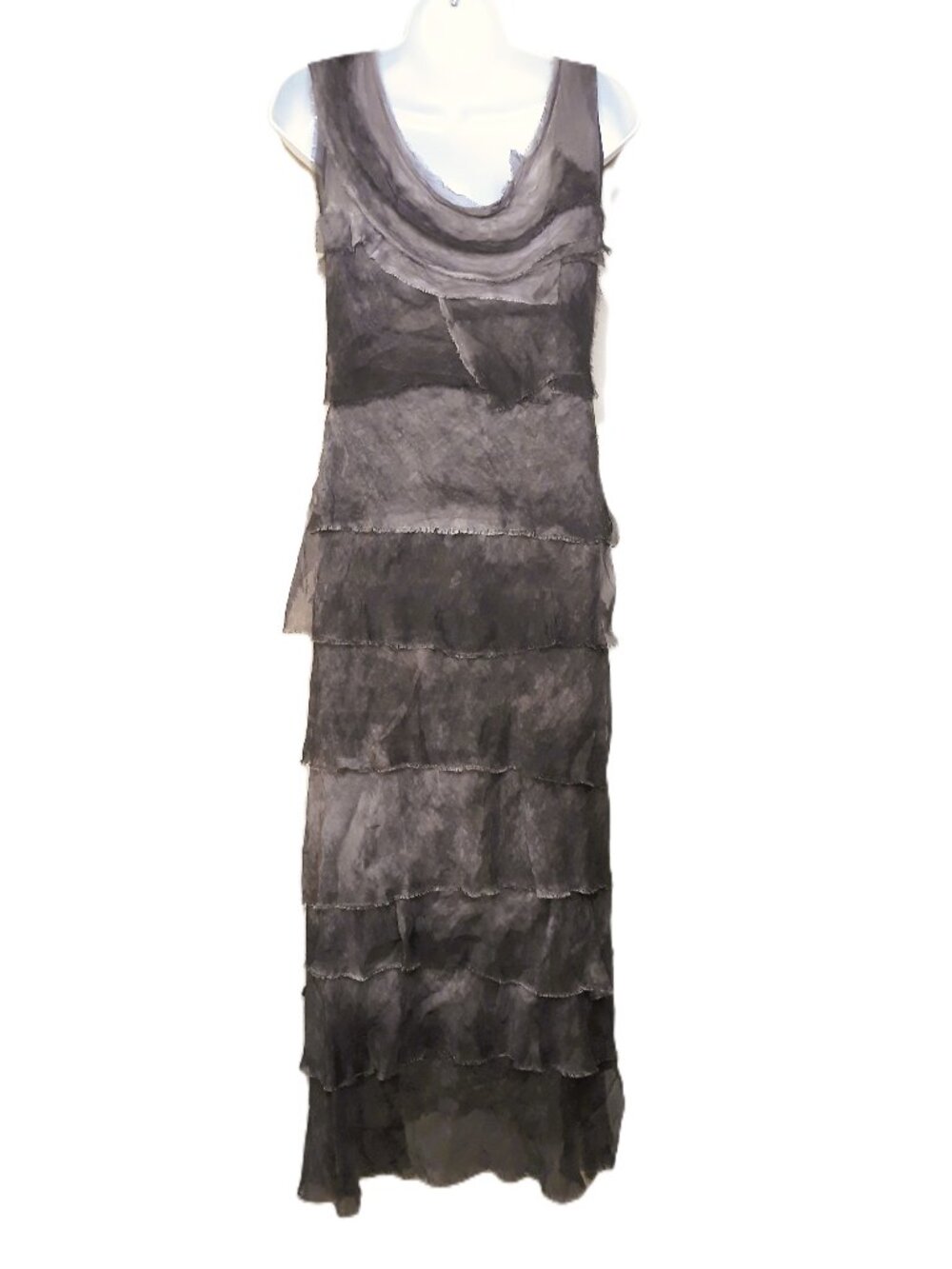 Gigi Moda Silk Midi Dress Distressed Tiered Layers Whimsigoth Small